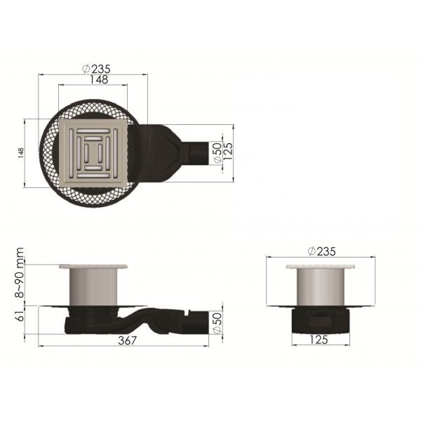 Душевой трап (15х15) Berges Wasserhaus PLATZ Uno 090170 хром матовый